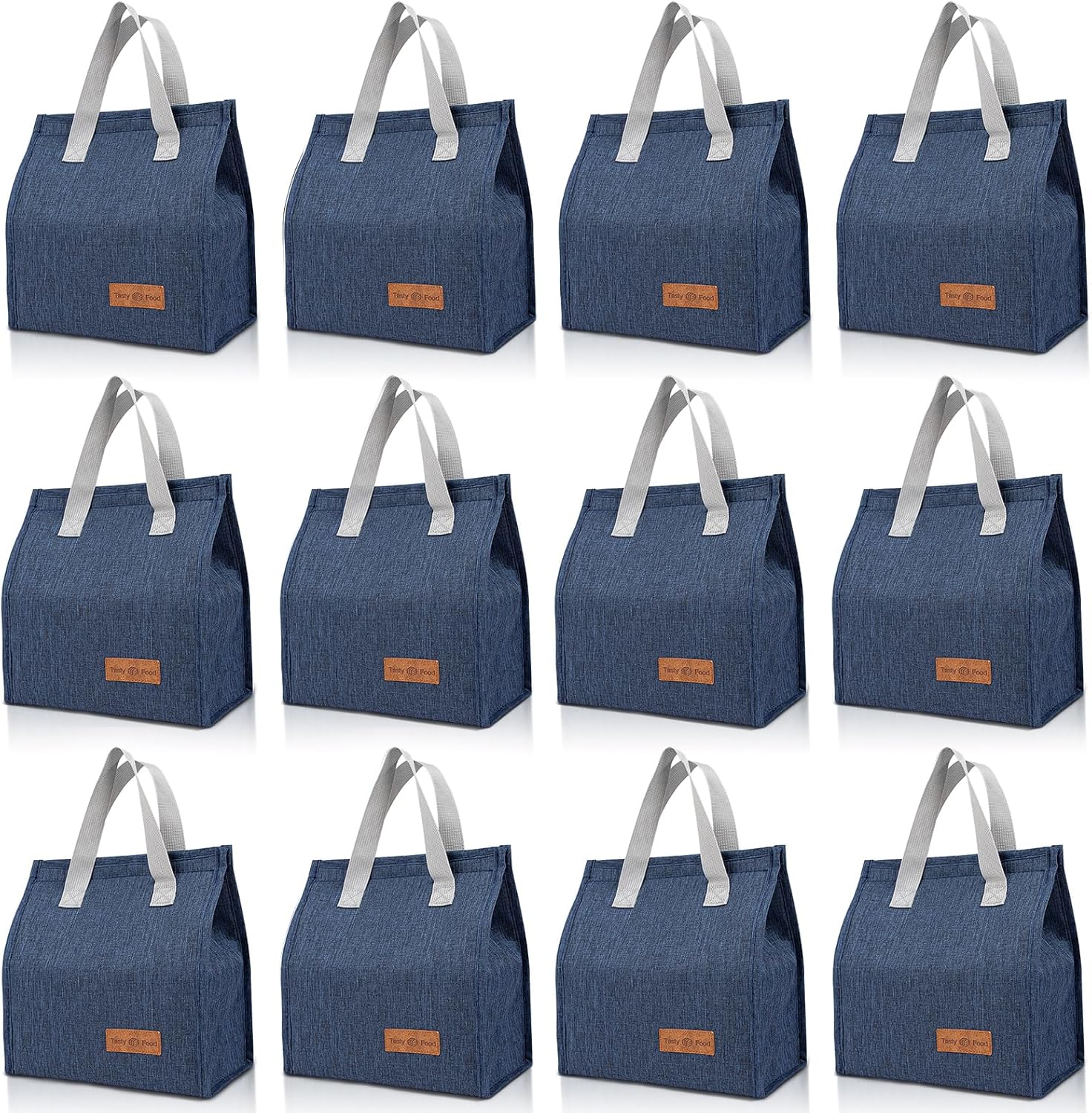VZZNN 12 Pack Lunch Bags Bulk,Insulated Reusable Lunch Bags with Aluminum for Women Men,Leakproof Tote Large Lunch Box for Office,Work,Beach or Travel(Blue)