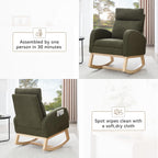 Setawix Teddy Rocking Glider Chair with Footrest for Nursery,Upholstered Living Room Rocker Arm Chair,Leisure Rocking Armchair,Mid Century Modern Rocking Accent Chair with Side Pockets (Teddy Green)
