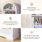Dystler Curio Cabinet with RGB Lights, 72" Tall Arched Display Cabinet with Glass Doors, 4-Tier Large Shelf Display Case for Collectibles Bookcase Living Room, White