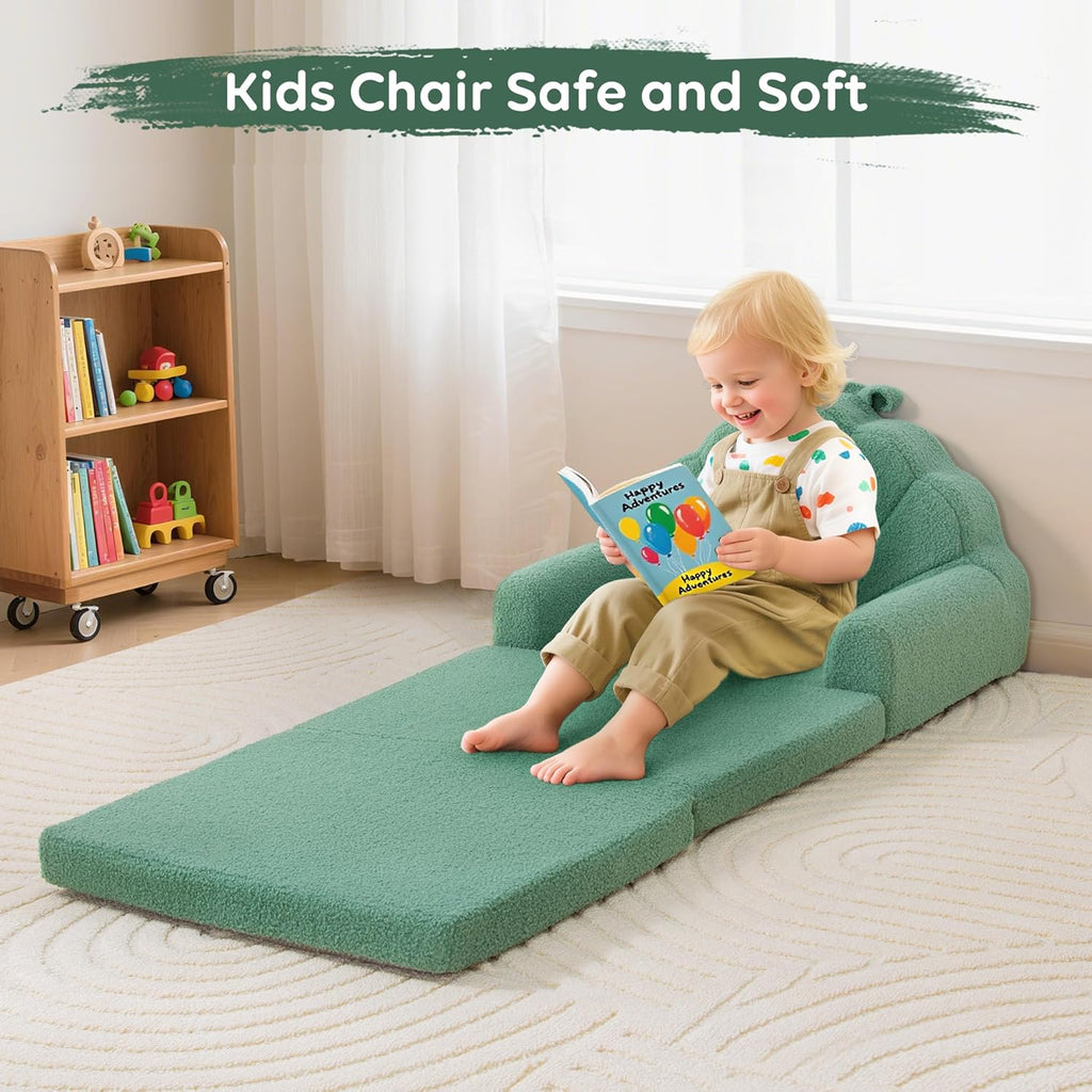 Airpanda Kids Chair, 2-in-1 Soft Couches that Fold Out for Kids Convertible Sofa for Playroom with Cute Petal Design, Green