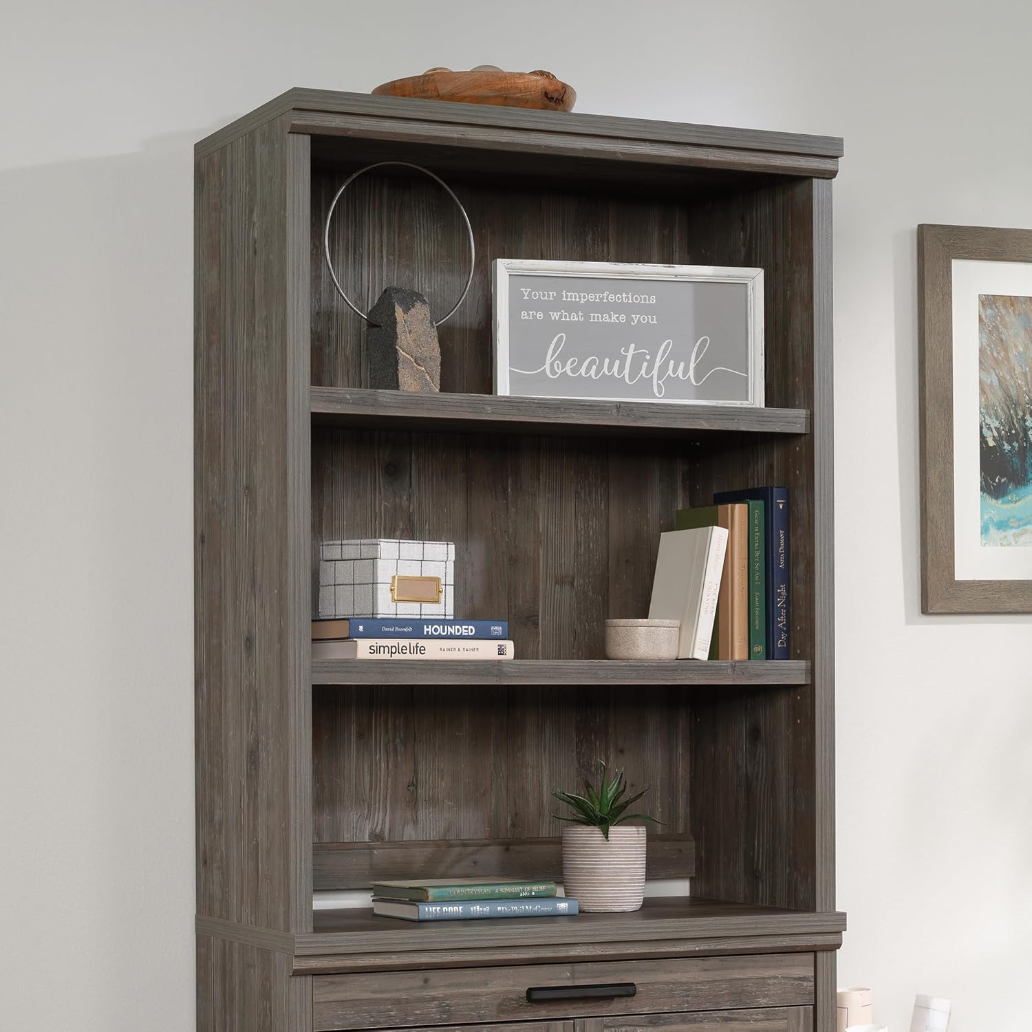 Sauder Aspen Post Commercial Office Hutch, in a Pebble Pine Finish