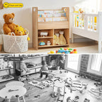 VECELO Wooden Kids Bookshelf, Toddler Bookcase Toy Storage Organizer with Open Shelves, Multi-Purpose Children Book Shelf for Books Toys, Toy Storage Cabinet for Nursery, Playroom, Bedroom, Natural