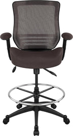 BOLISS 400lbs Mesh Ergonomic Drafting Chair,Tall Office Chair, Standing Desk Chair,Height Adjustable Armrest,Lumbar Support,Foot Ring,Swivel Computer Task Chair(Brown)