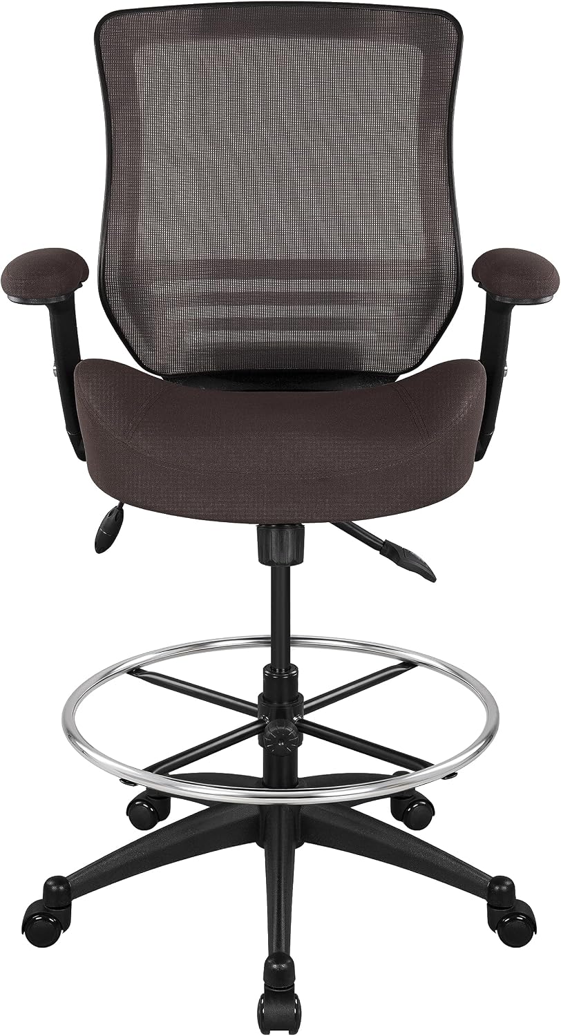 BOLISS 400lbs Mesh Ergonomic Drafting Chair,Tall Office Chair, Standing Desk Chair,Height Adjustable Armrest,Lumbar Support,Foot Ring,Swivel Computer Task Chair(Brown)