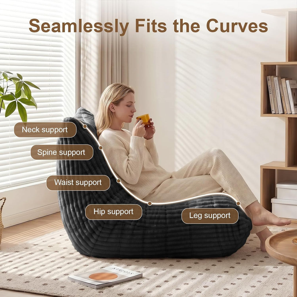 Bean Bag Chair with Lumbar Pillow, Gaint Bean Bag Chairs for Adults, Oversized Corduroy Beanbag Chair with Memory Foam Filled, Lazy Floor Sofa for Reading Gaming Living Room Bedroom (Grey)