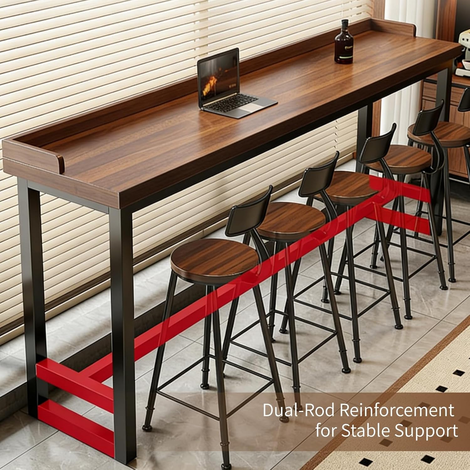 41 Inch Narrow Bar Table with Solid Wood Top - Tall Counter Height Dining Bar Table on Metal Frame, Saving Pub Table for Kitchen,Living Room,Behind Couch or Coffee Shop(Chair Not Included)