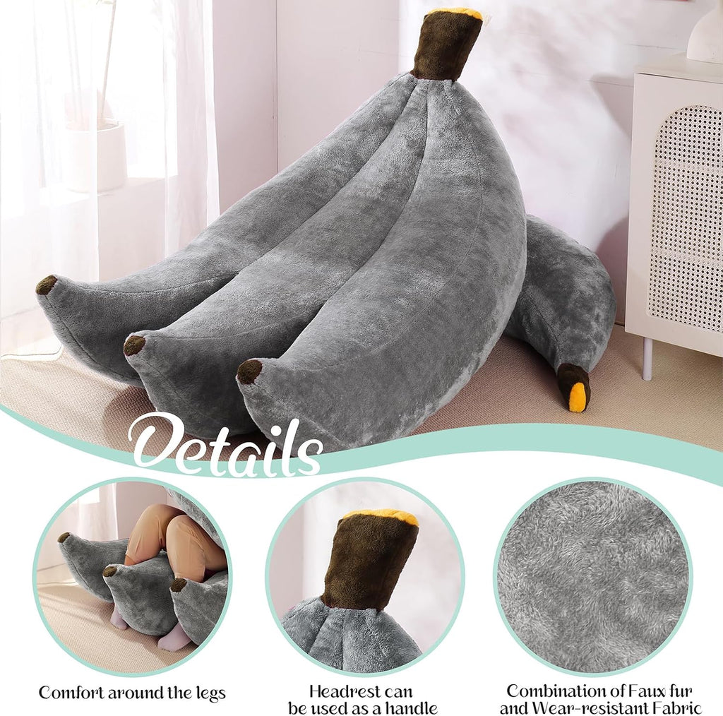 Banana Bean Bag Chair with Ottoman, Floor Sofa Bed with Footrest, Comfy Convertible Lounger for Adults, Plush Couch for Bedroom, Living Room or Dorm, L-Grey