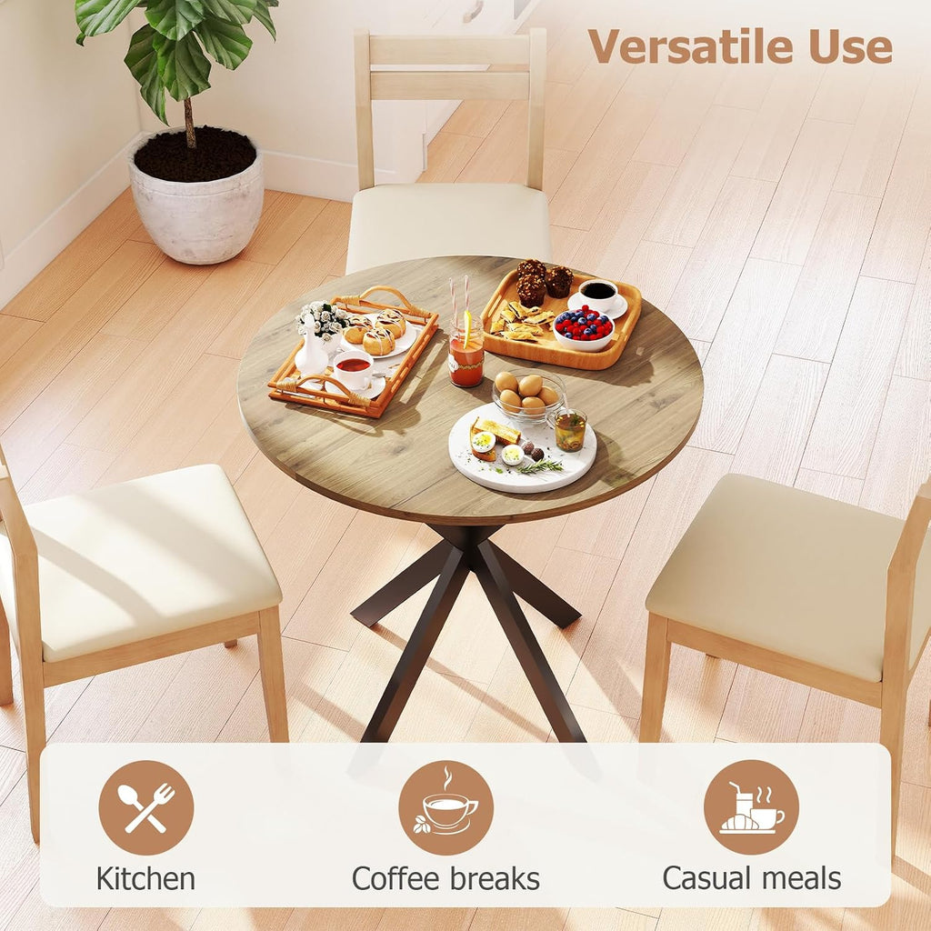 Zevemomo Round Dining Table, 31.5" Small Dining Table for 2-4, Round Kitchen Table with Metal Black Legs, Modern Round Dining Room Table for Kitchen, Apartment, Living Room, Brown