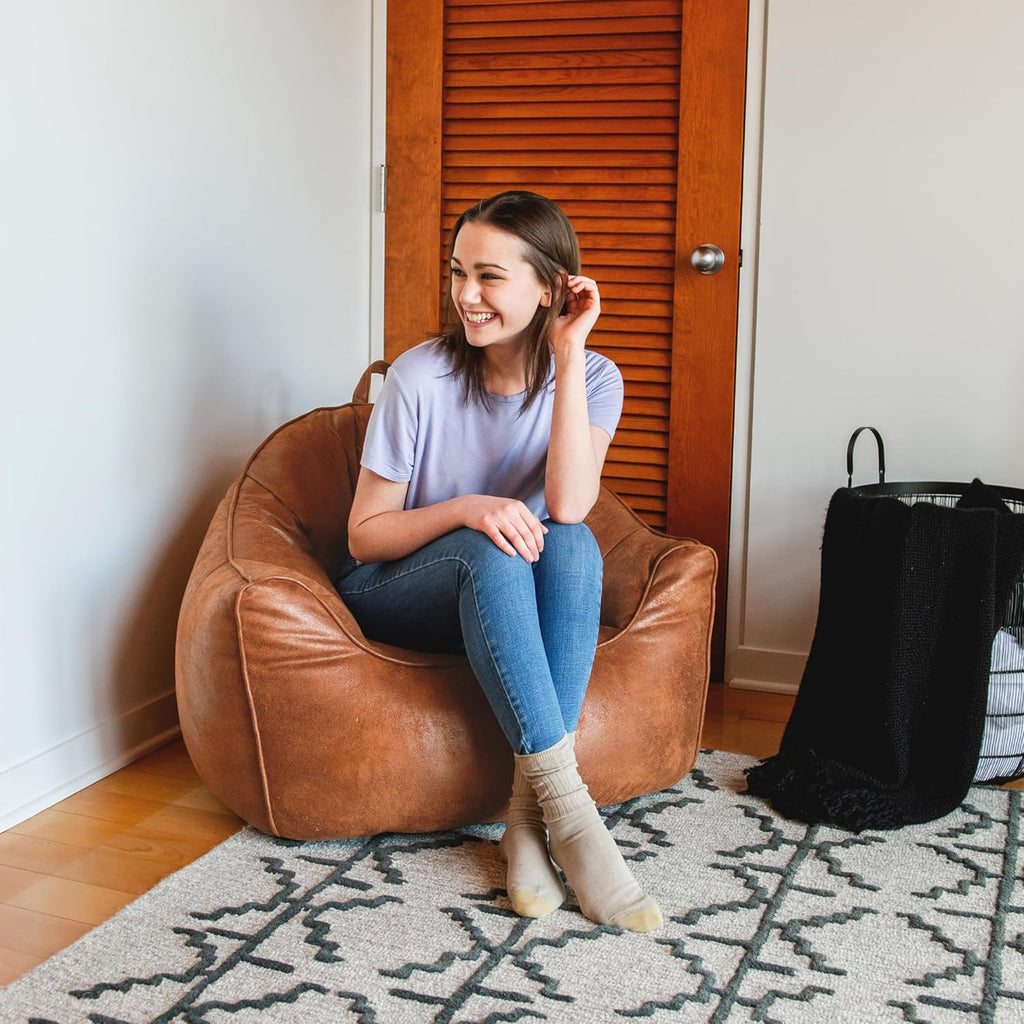 Big Joe Hug Bean Bag Chair, Tan, Vegan Suede, Kids and Teens, 3 feet