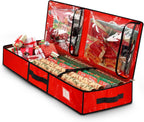 HikooLSS Wrapping Paper Organizer Storage Container for Christmas Holiday Gift Wrap Storage 43.2" Durable PE Underbed Storage Container with Interior Pockets Fits 24 Paper Rolls (Red)