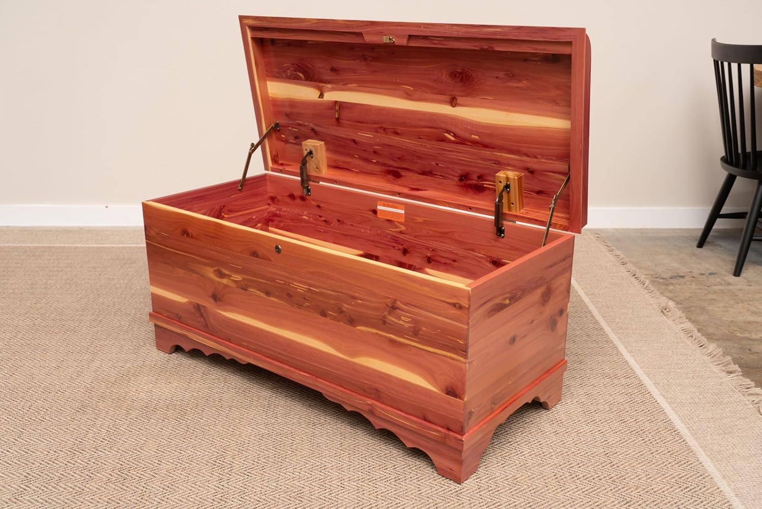 Rustic Red Door Co. Cedar Hope Chest with Waterfall Top, Amish Made Wooden Storage Trunk Box for Bedroom, Blanket, Clothes, Anti-Slam Hinges and Lock, 46", Cedar Wood, Natural Stain