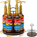 Rotating Coffee Syrup Organizer Hold 6 Bottles, Wood Coffee Syrup Rack for Countertop, Large Bottle Holder Stand for Bar Station, Turntable Wine Display Tray (Black - 6 Bottles)
