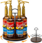 Rotating Coffee Syrup Organizer Hold 6 Bottles, Wood Coffee Syrup Rack for Countertop, Large Bottle Holder Stand for Bar Station, Turntable Wine Display Tray (Black - 6 Bottles)
