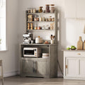 Takywep Kitchen Bakers Rack with Power Outlet, Microwave Oven Stand with Operation Table, Tall Versatile Storage Shelf with Cabinet, Coffee Bar Cabinet for Dining Room, Kitchen, Gray