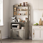 Takywep Kitchen Bakers Rack with Power Outlet, Microwave Oven Stand with Operation Table, Tall Versatile Storage Shelf with Cabinet, Coffee Bar Cabinet for Dining Room, Kitchen, Gray