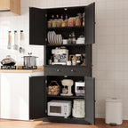 Apicizon 71’’ Tall Kitchen Pantry Storage Cabinet, Modern Kitchen Hutch Bar Cabinet with Microwave Stand & 3 Adjustable Shelves, Cupboard with Deep Drawer, Wood Buffet Sideboard for Dining Room, Black