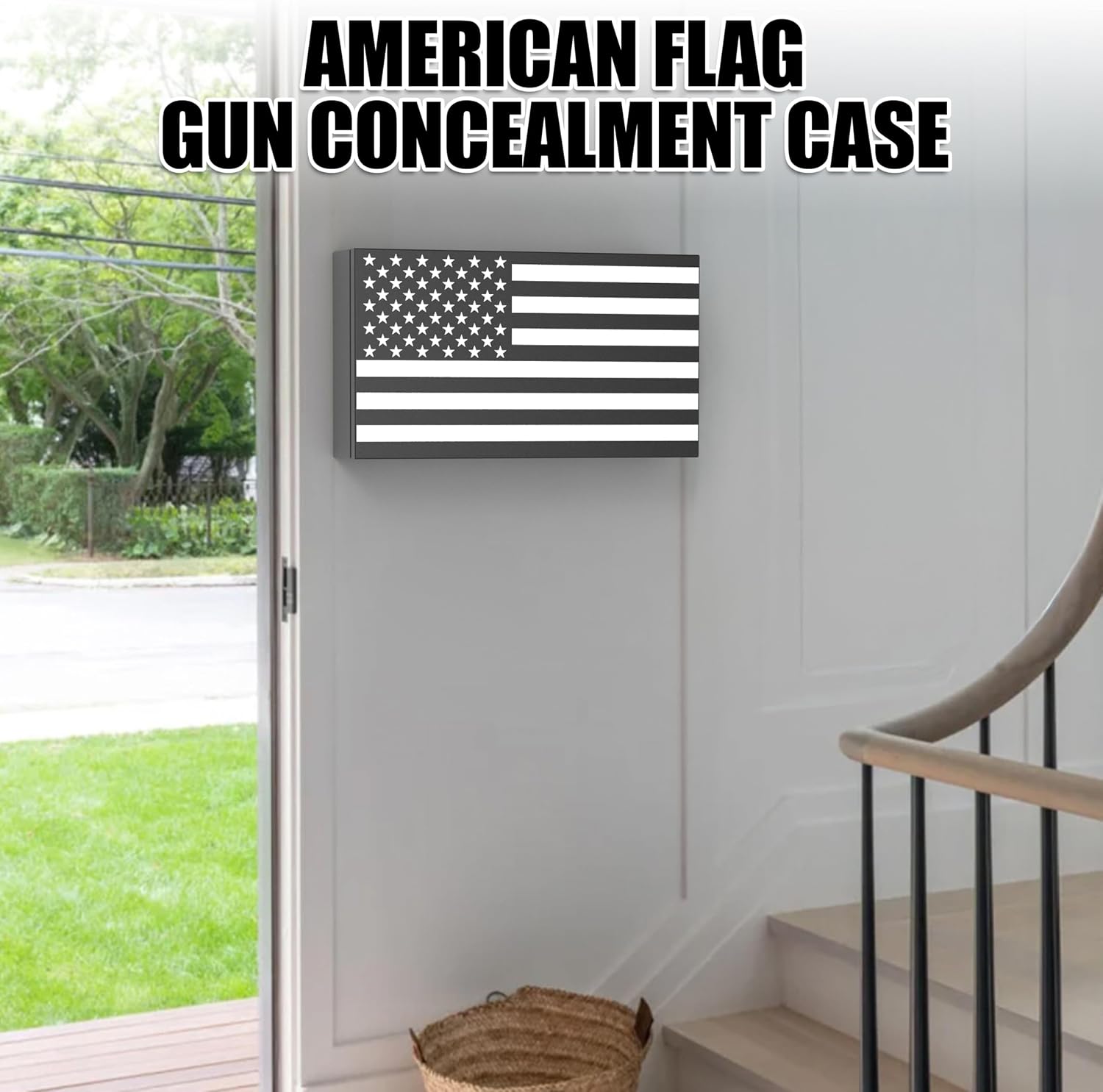 American Flag Gun Concealment Case, 19.7" x 11.8" x 4.9" American Flag Wall Hanging Concealed Gun Cabinet, Combination Lock All Iron Frame for Police Gift