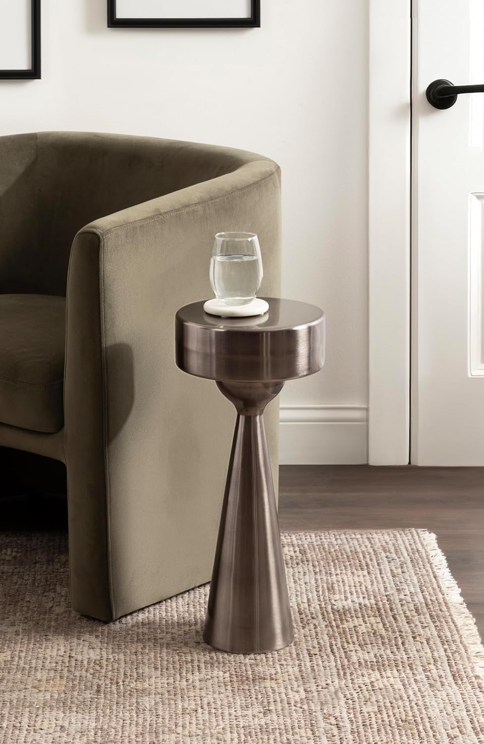 Kate and Laurel Solbrett Modern Sophisticated Metal Drink Table, 10 x 10 x 22, Gunmetal, Contemporary Mini Pedestal Table with Unique Sculptural Design for Use as Indoor Plant Stand