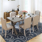Ya-Home Modern Tufted Dining Chairs Set of 8, Upholstered Kitchen Side Accent Chairs with Wingback Nail Trims Wood Legs, Farmhouse Guest Chairs for Dining/Living Room, Linen Beige
