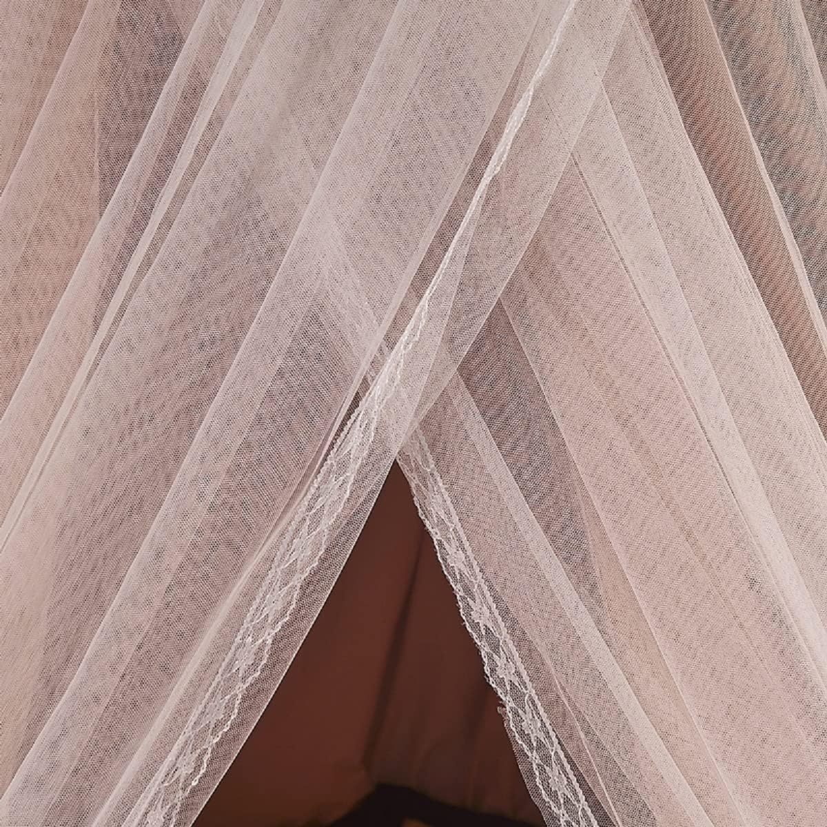 Kertnic Luxurious Bed Canopy for Girls & Adults - Double Layer Princess Canopy with Lace, Round Dome Mosquito Netting for Queen/King Bed Tent (Pink)