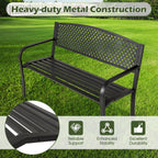 Giantex Metal Outdoor Bench with Mesh Pattern Backrest, Curved Armrests, Load 660Lbs, Slatted Seat for 2-3 Persons, Heavy-Duty Garden Bench for Patio, Backyard, Poolside, Porch, Park (50"×24"×33.5")