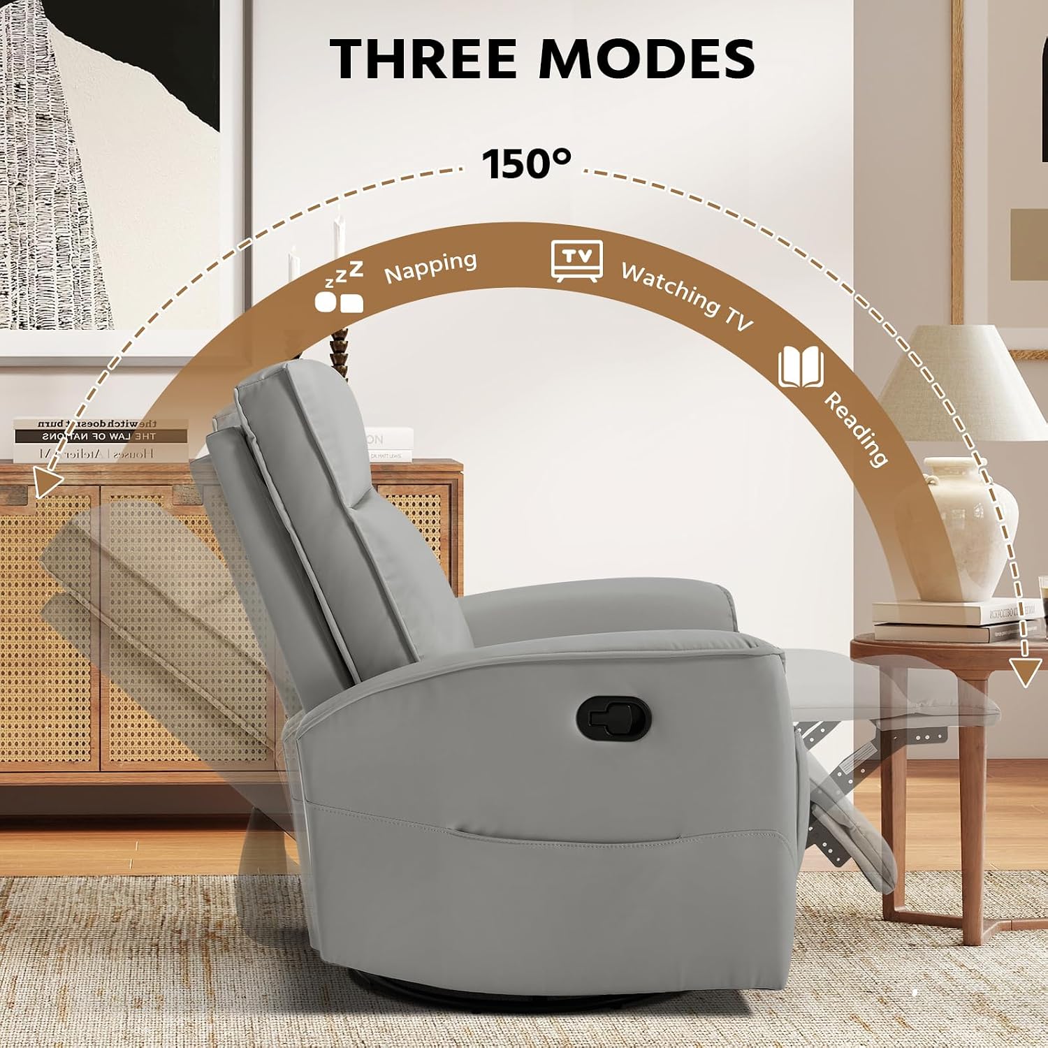 HAOMARKETS Swivel Rocker Recliner Chair Set of 2, Manual Faux Leather Glider Rocking Recliners for Adults, 360° Swivel Nursery Reclining Sofa with Storage Pocket
