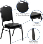 BizChair 4 Pack Crown Back Stacking Banquet Chair in Black Vinyl - Silver Vein Frame