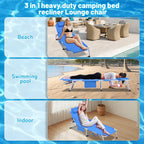 3 in 1 Heavy Duty Tanning Chair with Face Hole, Outside Portable Lay Flat Beach Lounge Chair, 5 Position Folding Chaise Lounge Chairs for Beach, Pool, Lawn, Patio, Blue