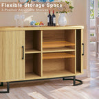 HUAHUU Sideboard Buffet Cabinet with Storage, 47.2" Fluted Storage Cabinet with Sliding Door & Adjustable Shelf, Modern Accent Coffee Bar Console Cabinet for Living Room Kitchen, Natural Oak
