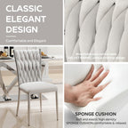 Modern Dining Chairs Set of 4, Light Grey Velvet Woven Kitchen Chair with Silver Metal Legs, Upholstered Cushion & High Back Design, Mid-Century Dining Chairs for Kitchen, Living Room