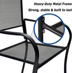 Patio Dining Chairs Set of 4, Black Stackable Outdoor Dining Chairs, Metal Mesh Patio Furniture Set for Garden Backyard Lawn Deck Support Over 300 lbs