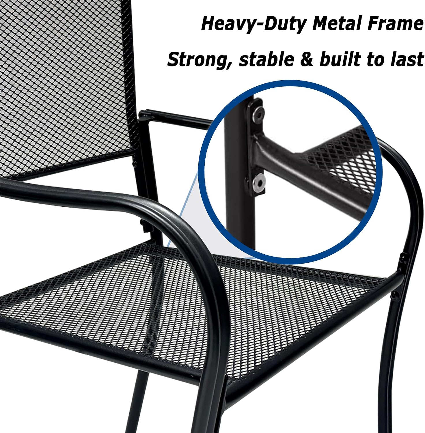 Patio Dining Chairs Set of 4, Black Stackable Outdoor Dining Chairs, Metal Mesh Patio Furniture Set for Garden Backyard Lawn Deck Support Over 300 lbs