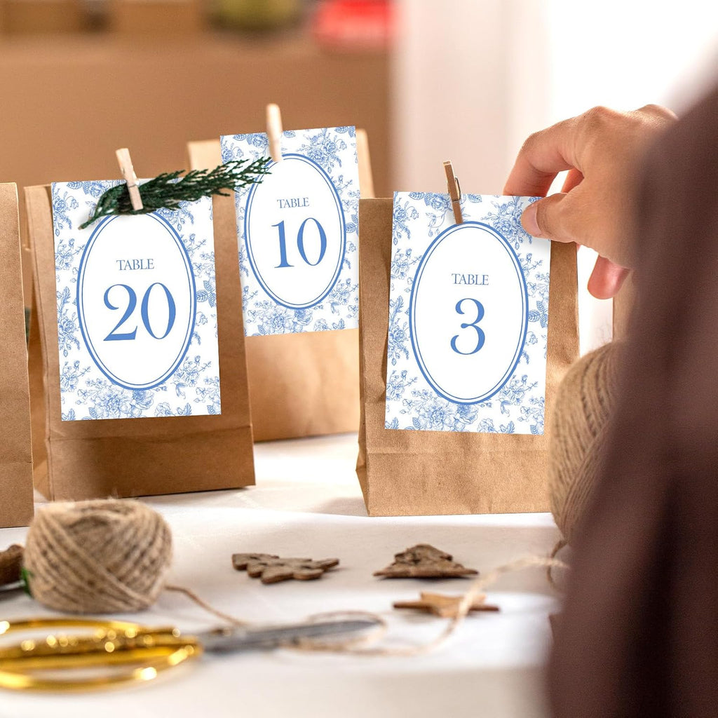 FYSUIMU Wedding Table Numbers 1-30 Chinoiserie Flower Number Place Cards 4 x 6 Inch Blue Floral Table Number Labels for Birthday Bridal Baby Shower Reception Party