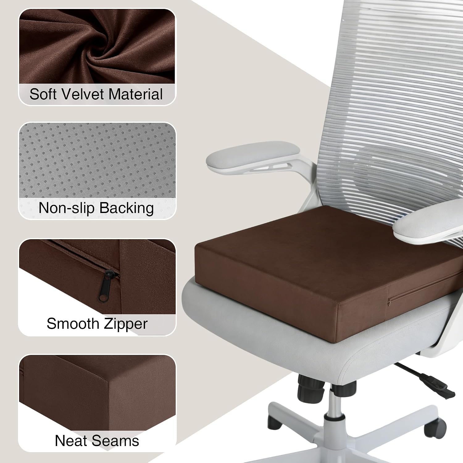 Tromlycs Chair Seat Cushions for Recliners Gel Memory Foam Extra Large Chair Cushions for Seniors 18 x 18 x 4 Inch Brown