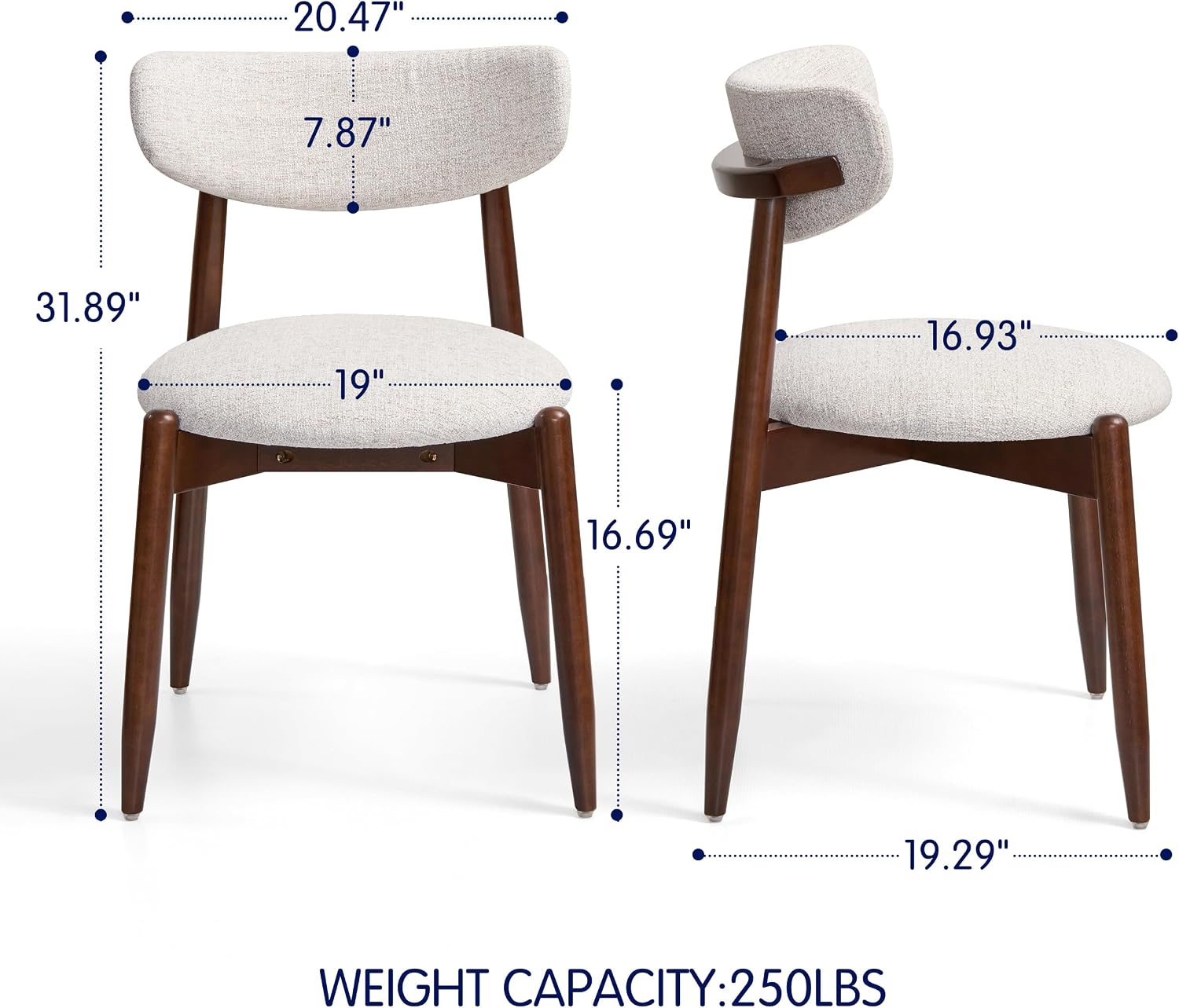 SUBRTEX Dining Chairs Set of 4,Upholstered Dining Room Chairs with Curved Backrest & Solid Wood Legs, Mid Century Modern Farmhouse Kitchen Chairs, Oatmeal & Walnut Legs