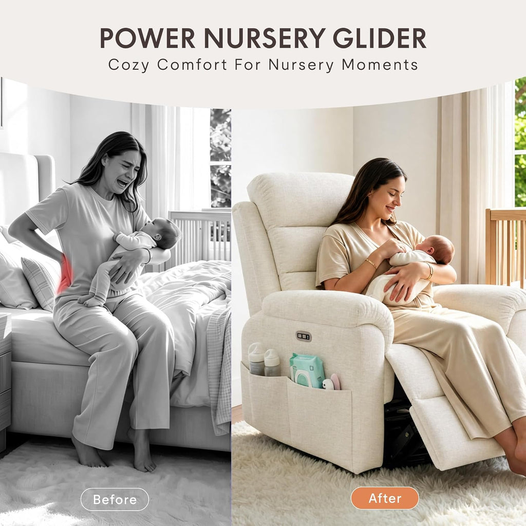 FLEXISPOT Souffle-Pro Swivel Rocker Recliner Chair with Nightlight, Power Nursery Glider Recliner with Massage & Heat, Adjustable Headrest, Oeko-TEX Fabric, Ideal for Nursery & Home Relaxation, Cream