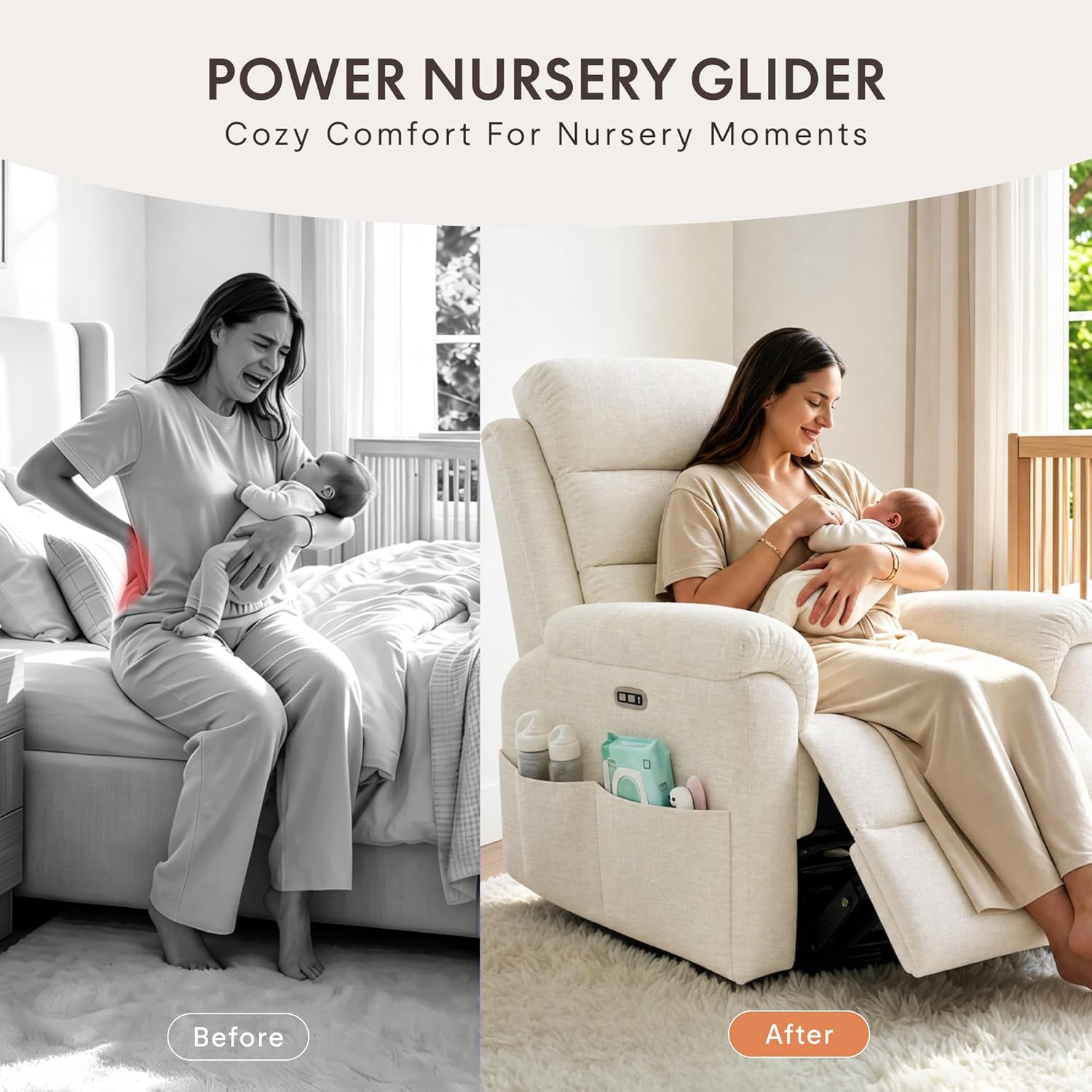 FLEXISPOT Souffle-Pro Swivel Rocker Recliner Chair with Nightlight, Power Nursery Glider Recliner with Massage & Heat, Adjustable Headrest, Oeko-TEX Fabric, Ideal for Nursery & Home Relaxation, Cream