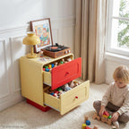 Red and Yellow Nightstand with Safe Curved Edges 2 Drawers for Kids Bedroom | ANBUY Modern Wooden Bedside Table for Toddler Room, End Table , Cute Side Table for Living Room, Nursery, Hallway