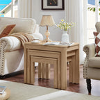 Joaxswe Farmhouse Nesting Tables Set of 3, Nesting Side Tables with Rounded Corners & 4 Thickened Table Legs, Natural Wood