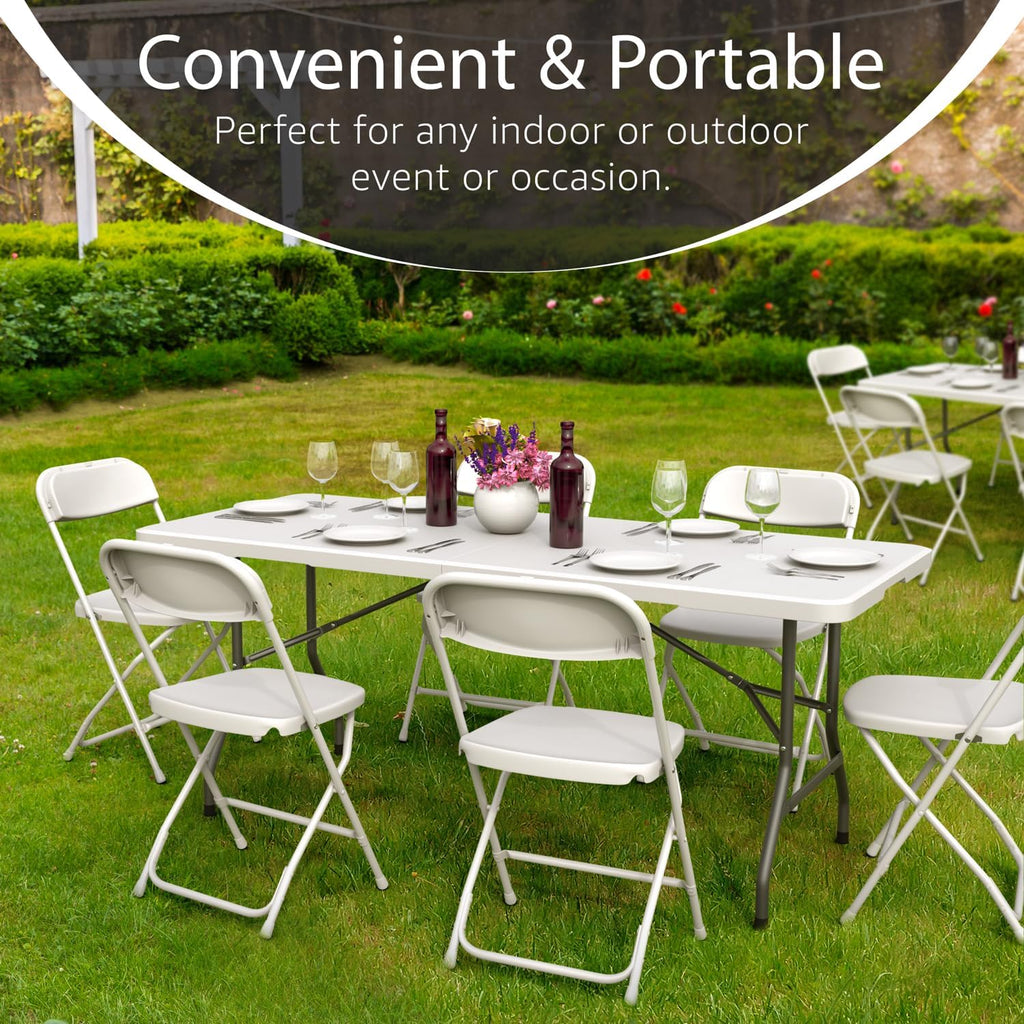2 Pack of 6 Feet Foldable Table with Built in Handle & Steel Legs | Heavy Duty Portable | Perfect for Party, Dining, Wedding, Events, Picnic Indoor, Outdoor, Camping, Utility, Temporary