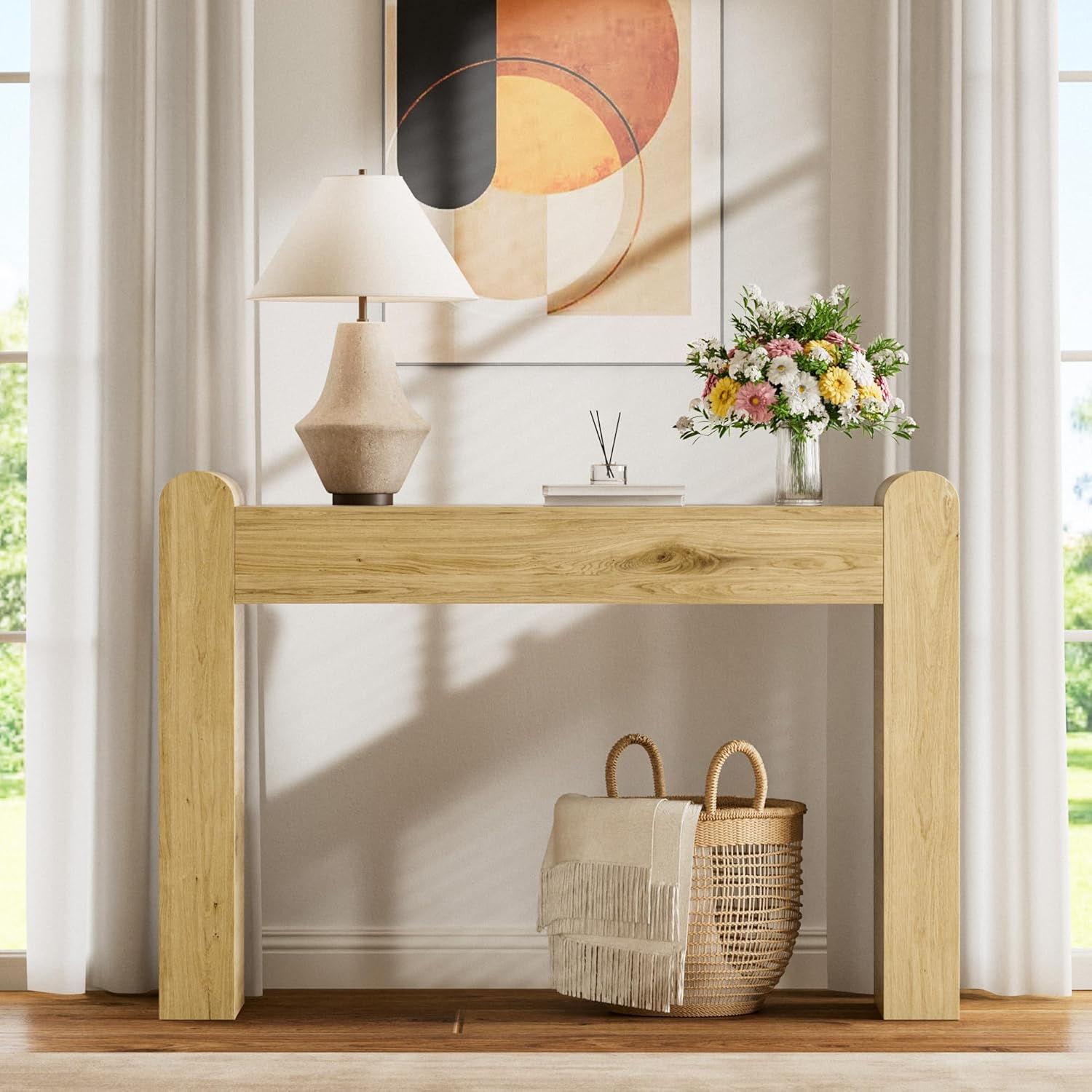 Lulive Arc Entryway Table, 47 Inch Curved Console Table for Hallway | Rounded edges and fluted texture soften narrow spaces; 11.8"D profile fits entryway, hallway, living room or behind sofa.