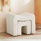 Ottoman Vanity Stool Chair Small Footstool Seating Backless Modern Foot Rest Teddy Velvet Ottoman Set of 2 for Makeup Room Living Room Bedroom Entryway,White (2-in-1)