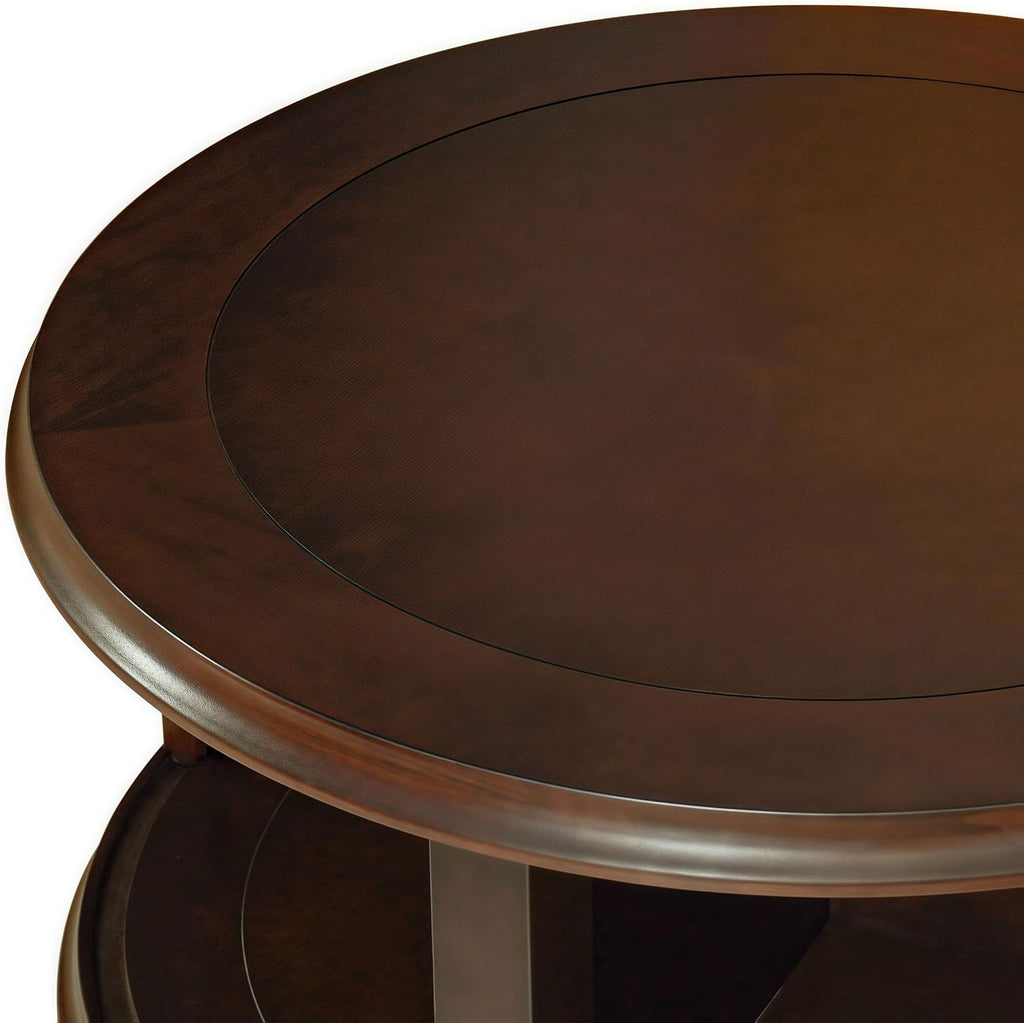 31.5'' Nesting Coffee Table Set of 2, Solid Wood Round Nesting Coffee Table Fluted with Storage, Brown Modern Coffee Table Set for Living Room Office