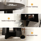 Black Round Dining Table for 4-6, 47 Inch Black Kitchen Table with Storage Shelf & Wood Pedestal Base, Modern Circle Dining Room Table for Small Apartment, Home Office, Living Room