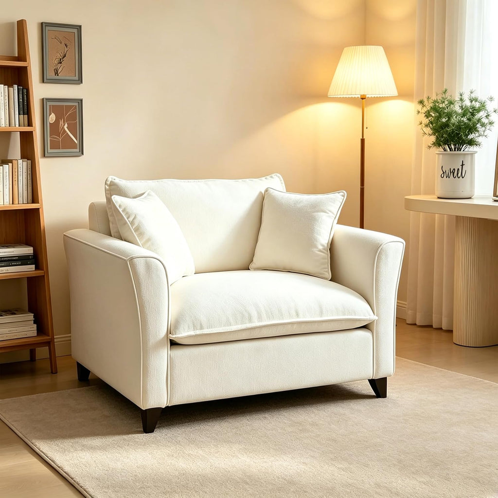 ERYE 46.9" Chenille Upholstered Accent Chair Wide Seat for Living Room Bedroom, Modern Leisure Cushion Armchair W/ 2 Pillows and Removable Cover for Home Apartment Office