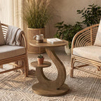 LITTLE TREE 2-Tier Round End Table, Small Side Table for Couch, Living Room, Bedroom, S-Shaped Accent Tables for Small Spaces, Walnut Finish