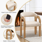 Farmhouse Dining Chairs Set of 4 - Upholstered Armchairs with Linen Cushions & Curved Wooden Arms, Barrel Wood Kitchen Chairs for Dining Room/Cafe/Kitchen Island (Oatmeal Beige)