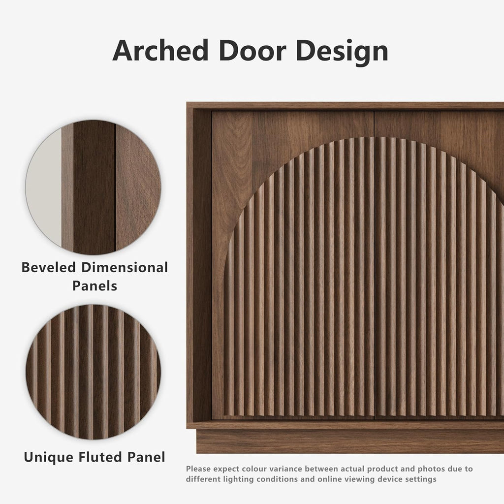 win2win Fluted Sideboard Buffet Cabinet with Storage, 65" Mid Century Modern Accent Cabinet with Double-Layered Arch Doors,Wood Media TV Console Table Credenza for Living Room Hallway Entryway,Walnut