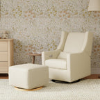 Babyletto Kiwi Gliding Ottoman in Performance Cream Eco-Weave with Light Wood Base, Water Repellent & Stain Resistant, Greenguard Gold and CertiPUR-US Certified
