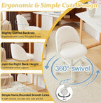 VINGLI Modern Vanity Chair with Back, Velvet Desk Chair for Girls, Small Office Chair with Silent Wheels， Stylish and Comfortable, White